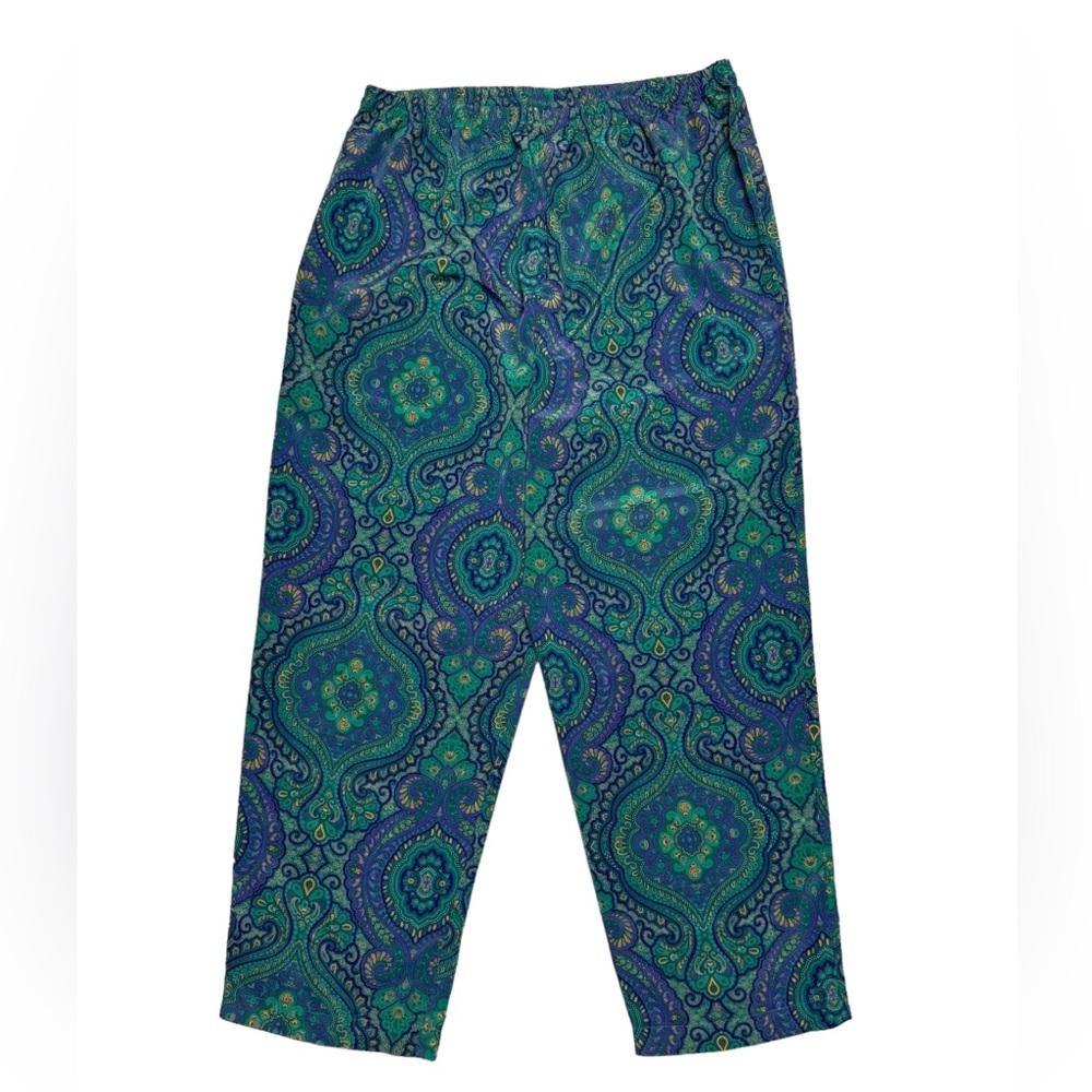 Victorias Secret Gold Label Paisley Pajama Pants Teal Purple Pull On 80s‎ Silky